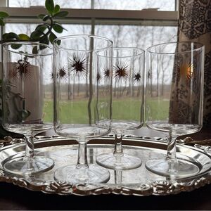 1950s MCM style Atomic Gold Starburst Footed Liqueur Glass Goblets - Set of 4